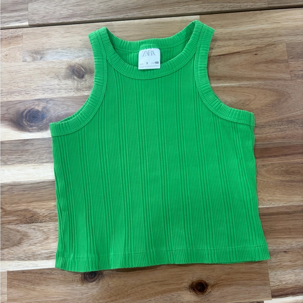 Zara Kids Green Ribbed Tank Top Size 7